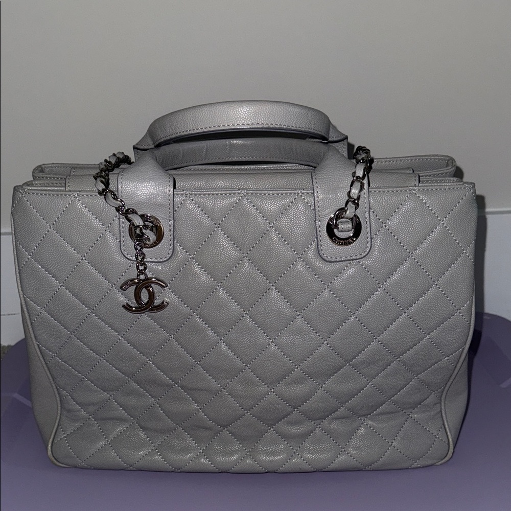 Chanel Silver Quilted Satchel